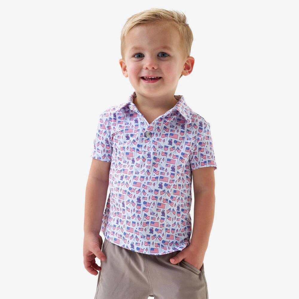 NEW BURLEBO boys performance polo in old glory